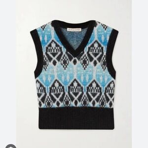 ALEXACHUNG Alexa Chung Cropped Jacquard-knit Vest - Blue size Medium